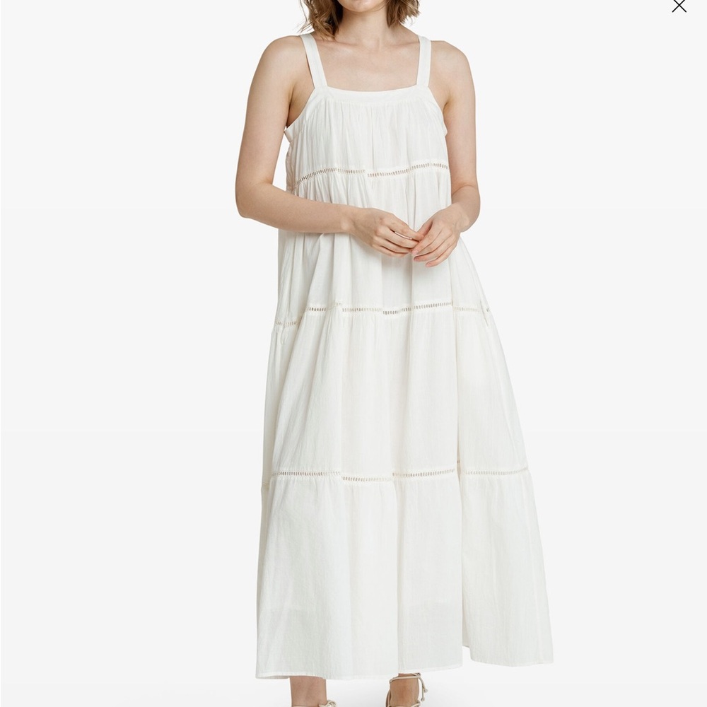 Laude The Label Strappy Tiered Maxi Dress Organic Cotton White XS